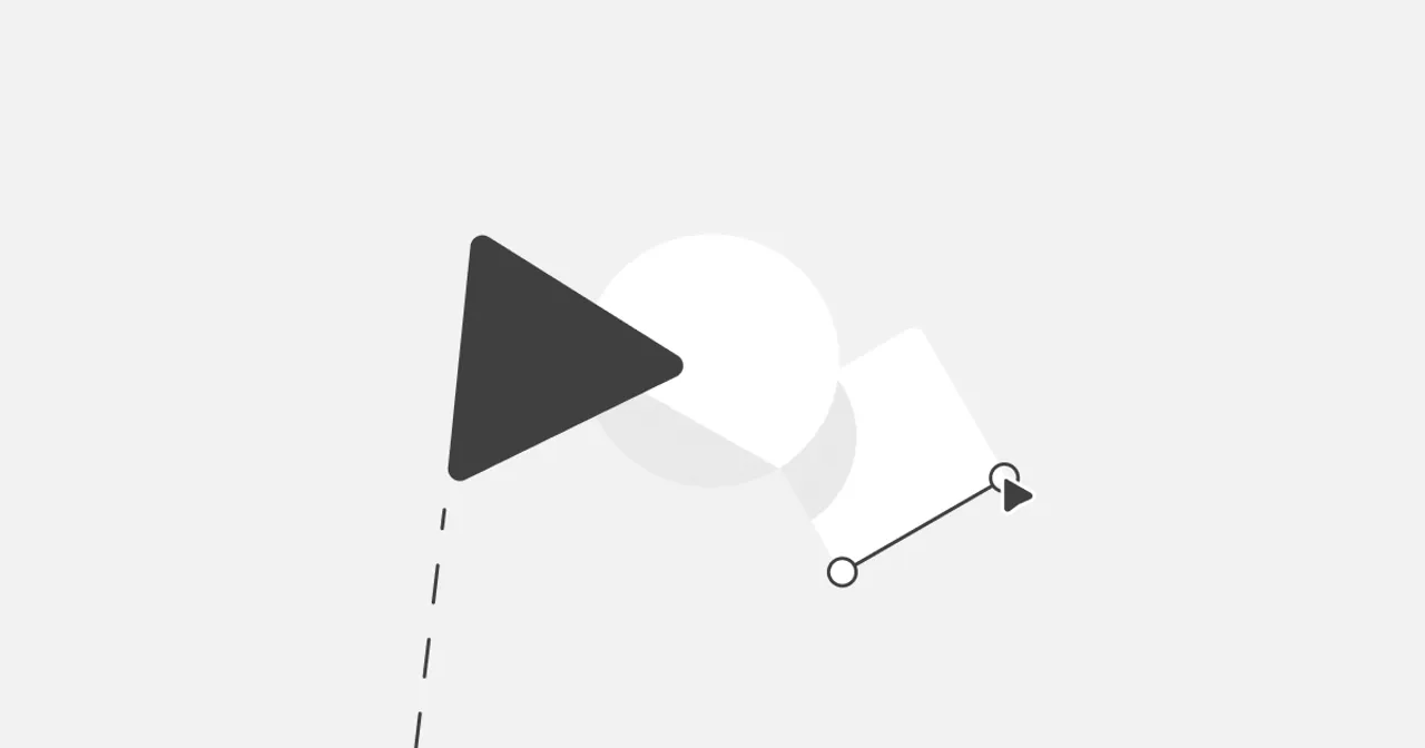 A triangle, square, and circle on a gray background, the triangle is black, the square has the bottom traced with a mouse cursor on the end. Made by Joacim Eldre.
